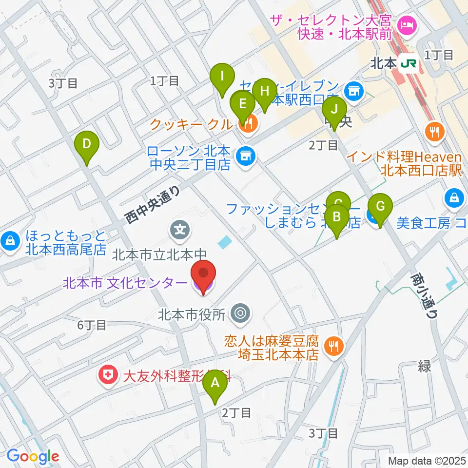 北本市文化センター周辺の駐車場・コインパーキング一覧地図