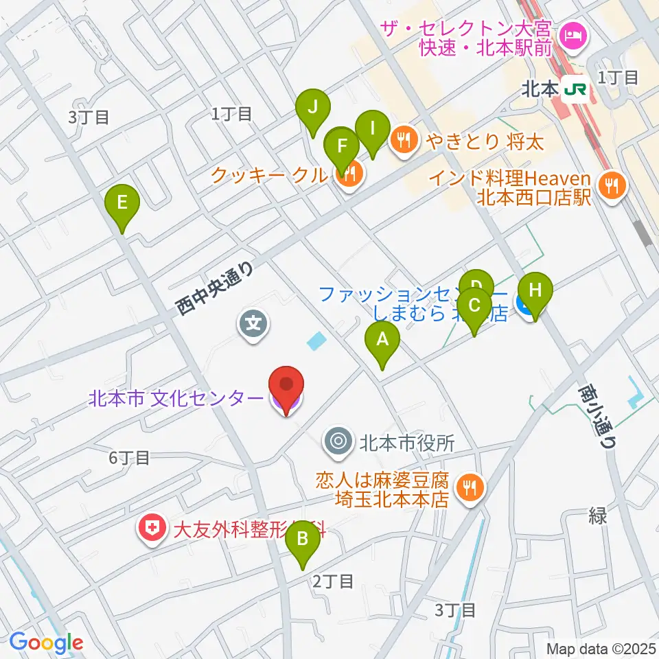 北本市文化センター周辺の駐車場・コインパーキング一覧地図