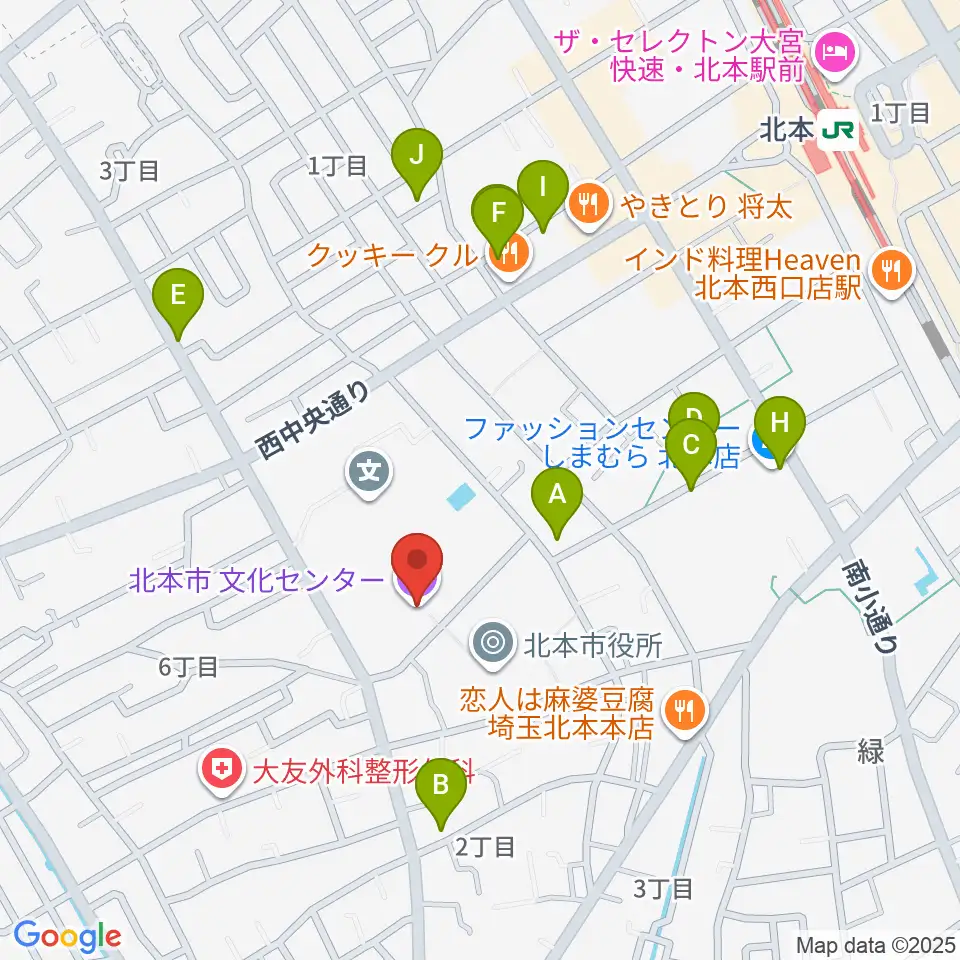 北本市文化センター周辺の駐車場・コインパーキング一覧地図