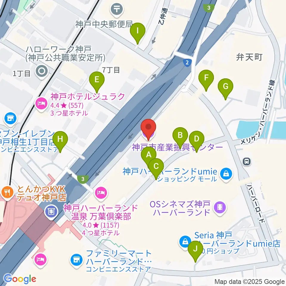神戸市産業振興センターハーバーホール周辺の駐車場・コインパーキング一覧地図