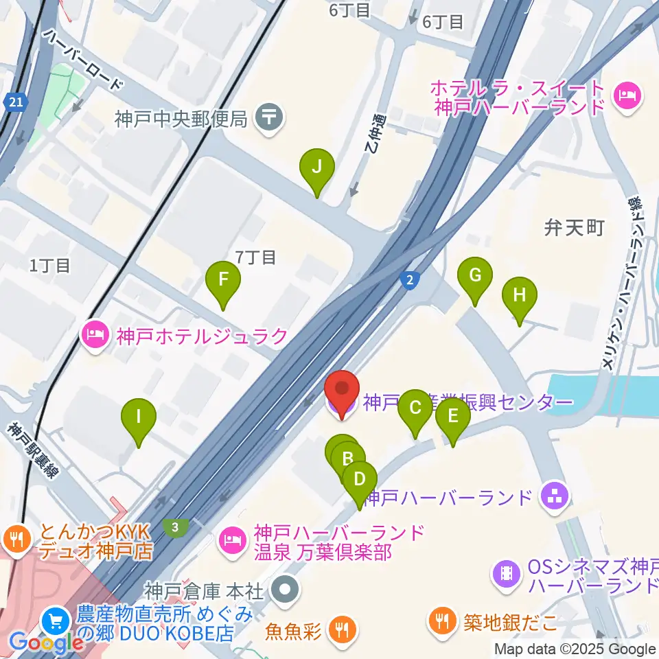 神戸市産業振興センターハーバーホール周辺の駐車場・コインパーキング一覧地図