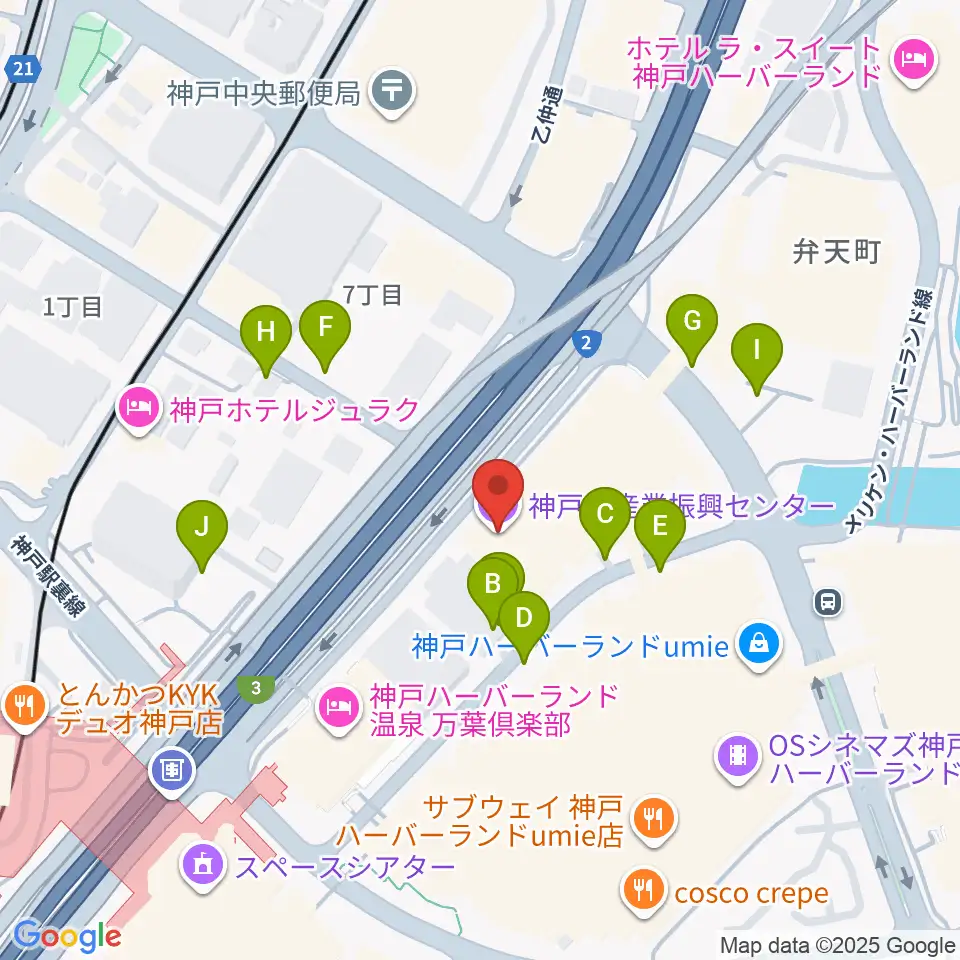 神戸市産業振興センターハーバーホール周辺の駐車場・コインパーキング一覧地図