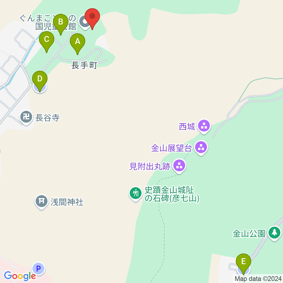 ぐんまこどもの国児童会館周辺の駐車場・コインパーキング一覧地図