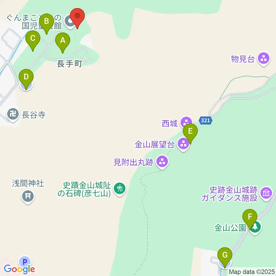 ぐんまこどもの国児童会館周辺の駐車場・コインパーキング一覧地図