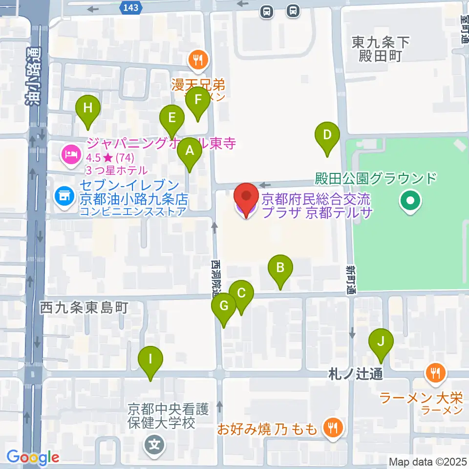 京都テルサホール周辺の駐車場・コインパーキング一覧地図