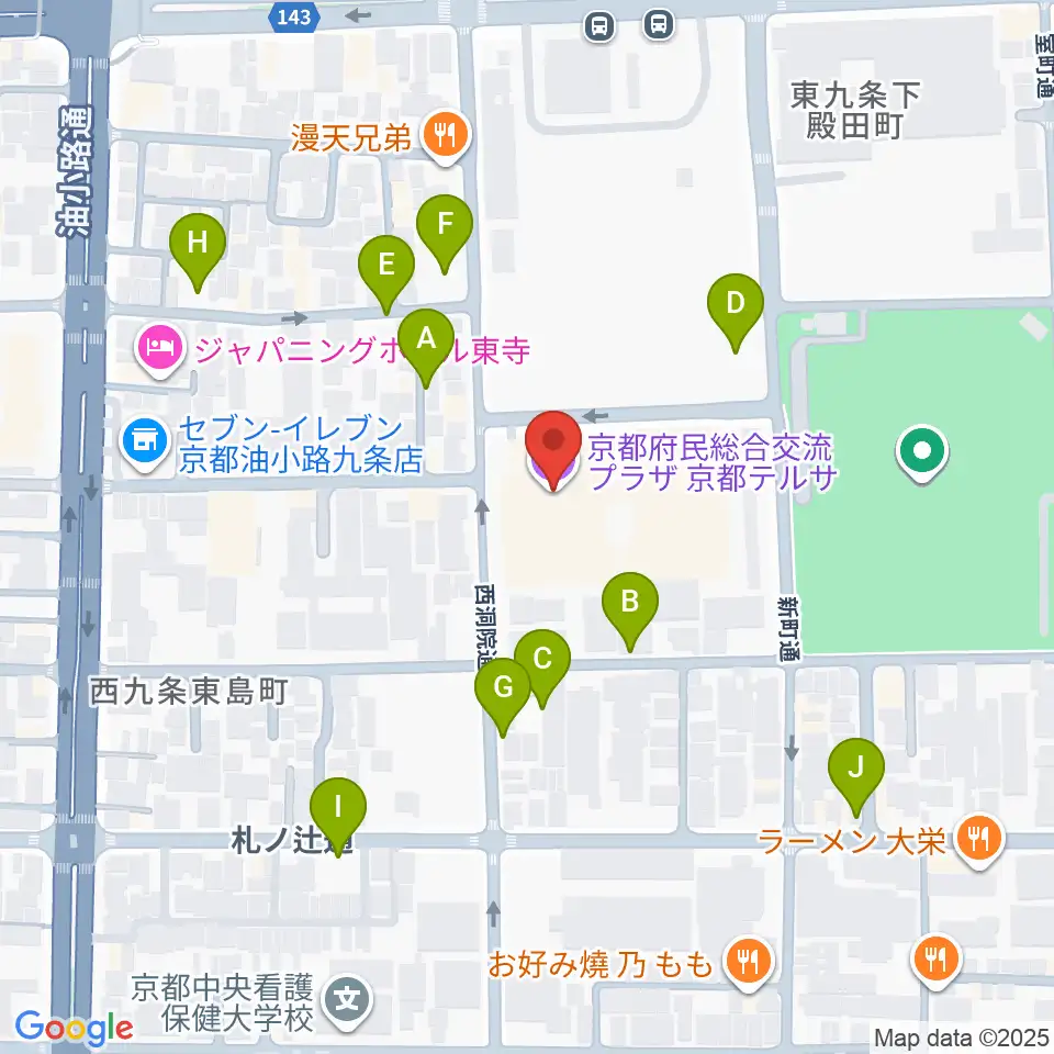 京都テルサホール周辺の駐車場・コインパーキング一覧地図