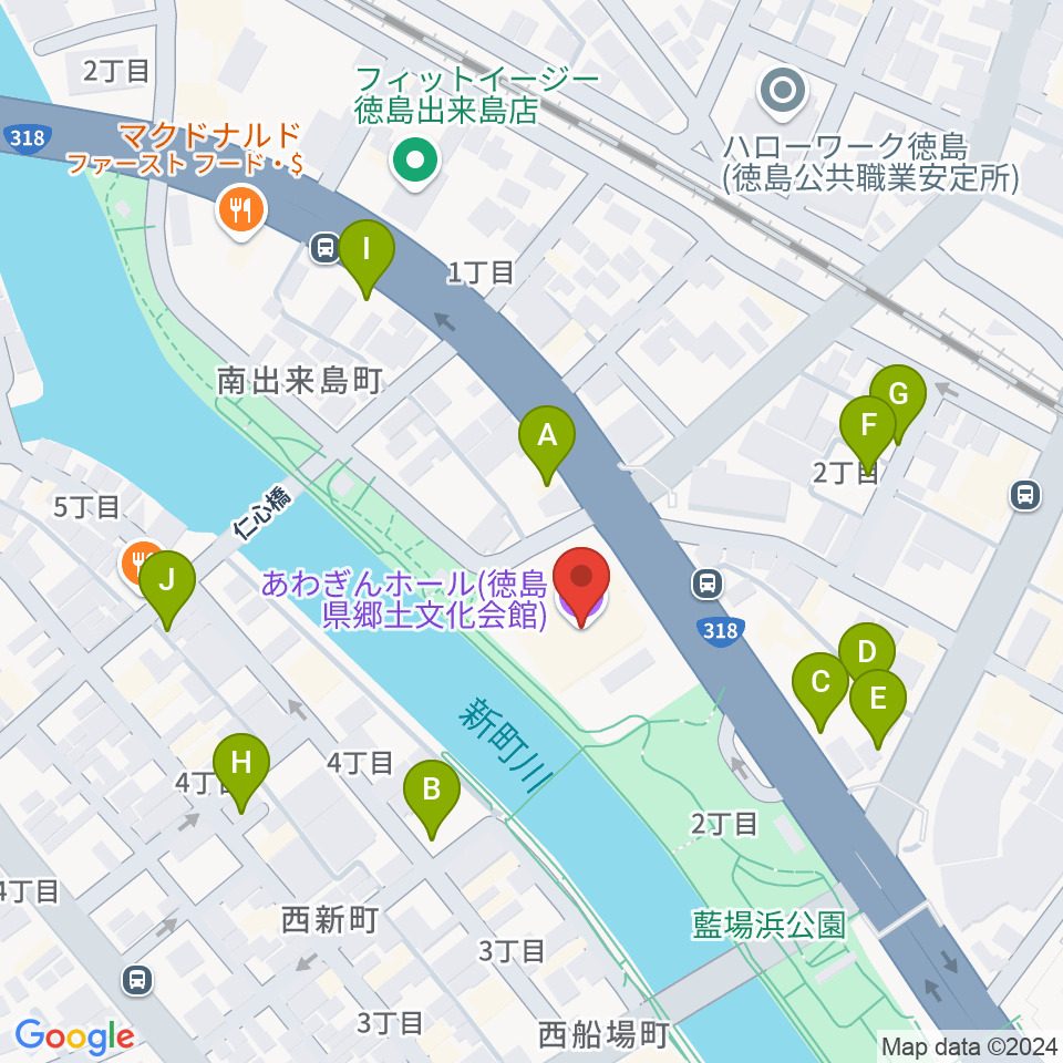 あわぎんホール周辺の駐車場・コインパーキング一覧地図