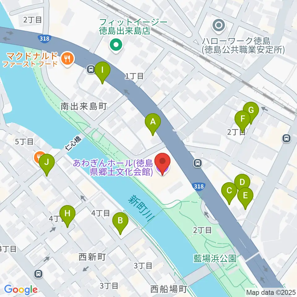 あわぎんホール周辺の駐車場・コインパーキング一覧地図