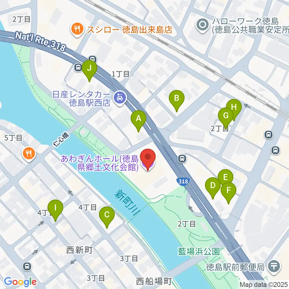 あわぎんホール周辺の駐車場・コインパーキング一覧地図