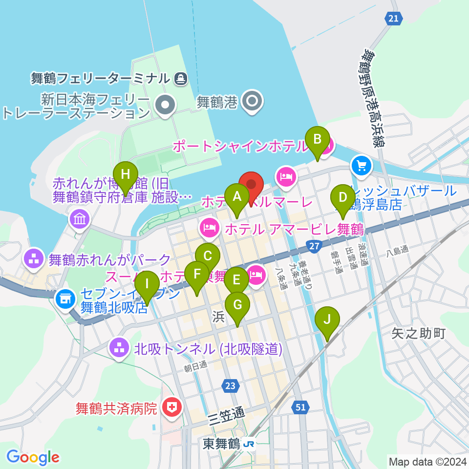 舞鶴市商工観光センターまいづるベイプラザ周辺の駐車場・コインパーキング一覧地図