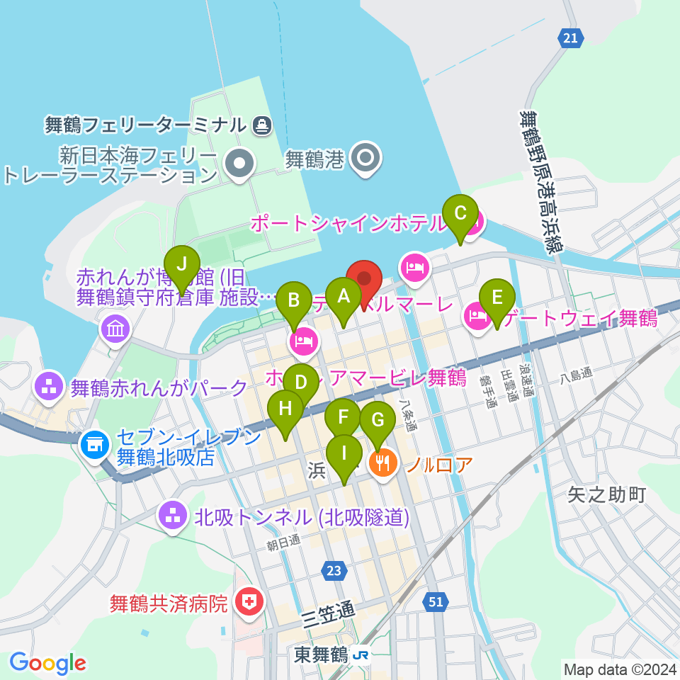 舞鶴市商工観光センターまいづるベイプラザ周辺の駐車場・コインパーキング一覧地図