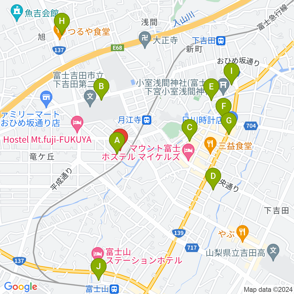 ふじさんホール・富士吉田市民会館周辺の駐車場・コインパーキング一覧地図