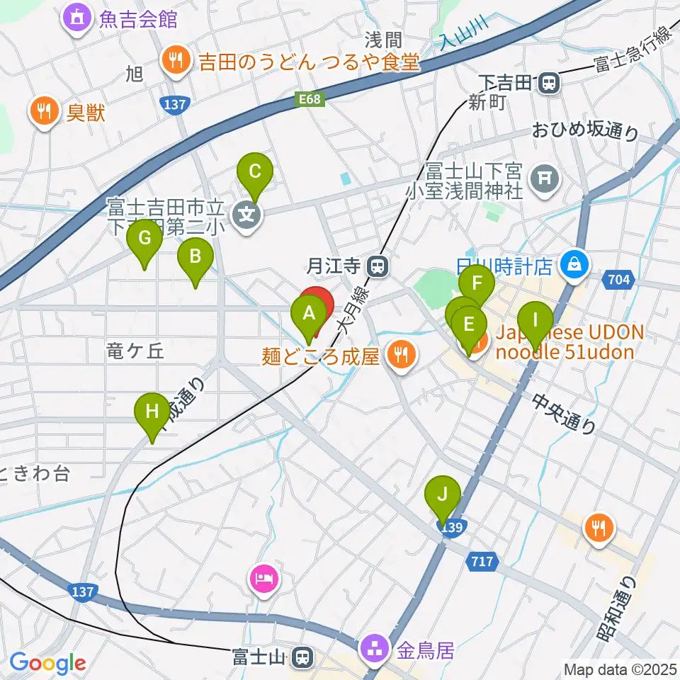 ふじさんホール・富士吉田市民会館周辺の駐車場・コインパーキング一覧地図