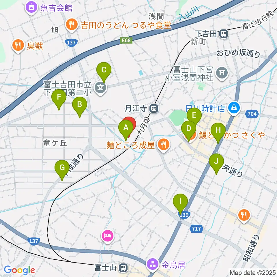 ふじさんホール・富士吉田市民会館周辺の駐車場・コインパーキング一覧地図