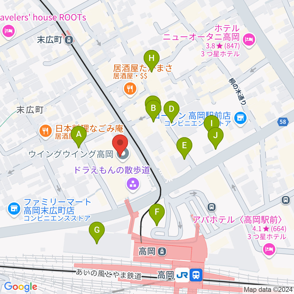 高岡市生涯学習センター周辺の駐車場・コインパーキング一覧地図