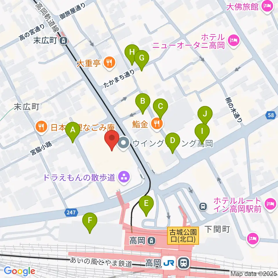 高岡市生涯学習センター周辺の駐車場・コインパーキング一覧地図