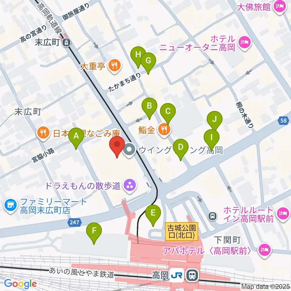 高岡市生涯学習センター周辺の駐車場・コインパーキング一覧地図