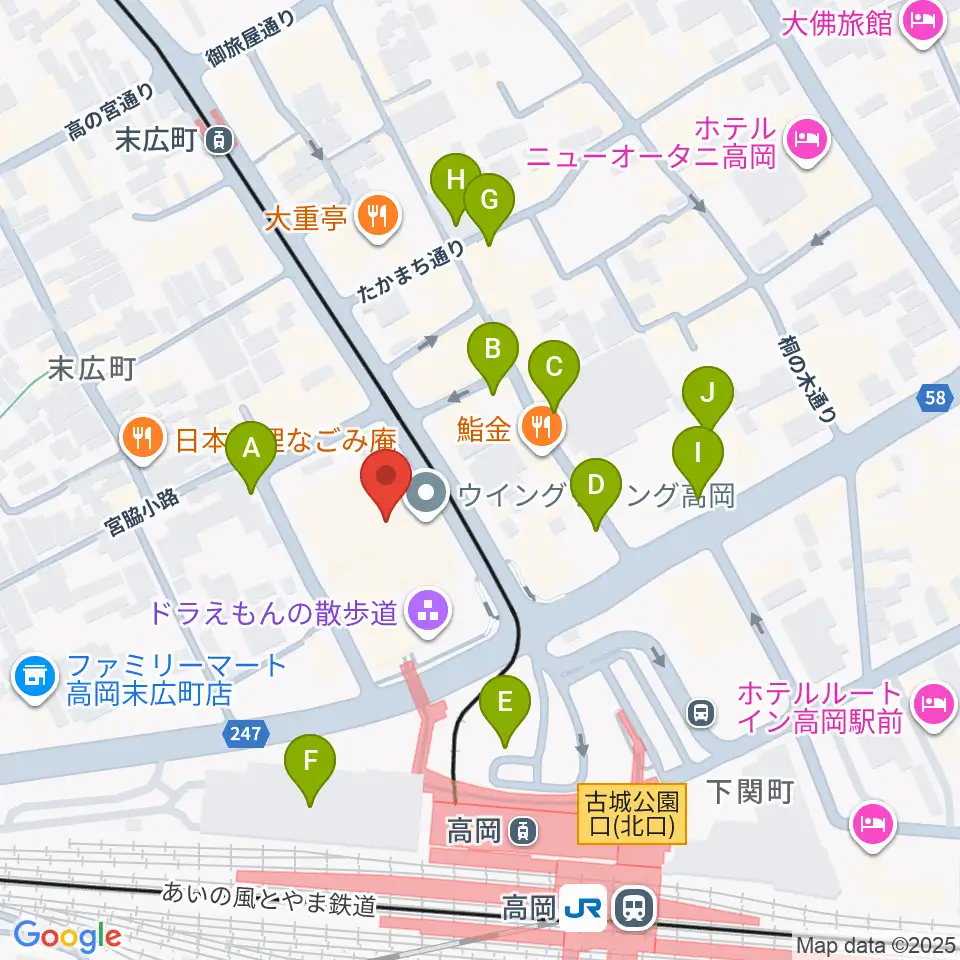 高岡市生涯学習センター周辺の駐車場・コインパーキング一覧地図