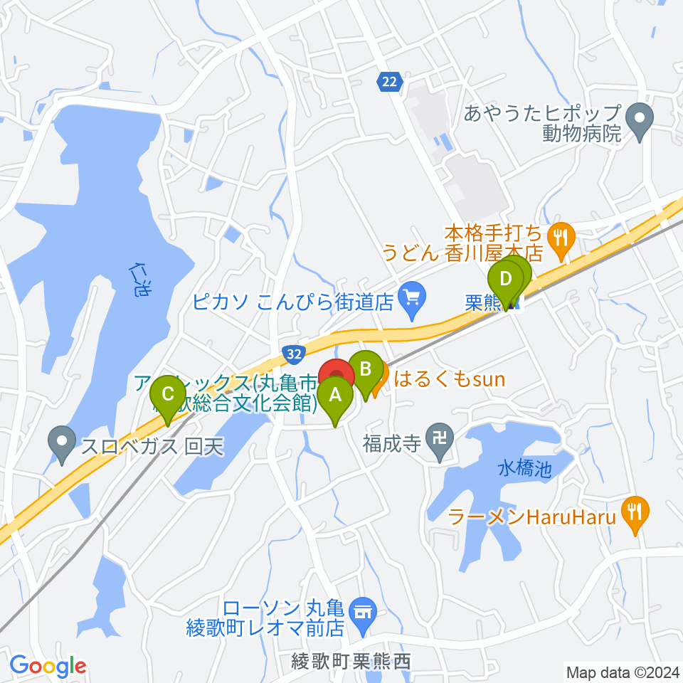 丸亀市綾歌総合文化会館アイレックス周辺の駐車場・コインパーキング一覧地図