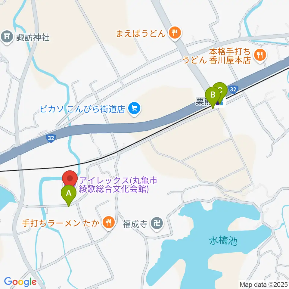 丸亀市綾歌総合文化会館アイレックス周辺の駐車場・コインパーキング一覧地図