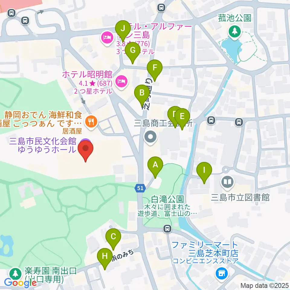 三島市民文化会館 ゆぅゆぅホール周辺の駐車場・コインパーキング一覧地図