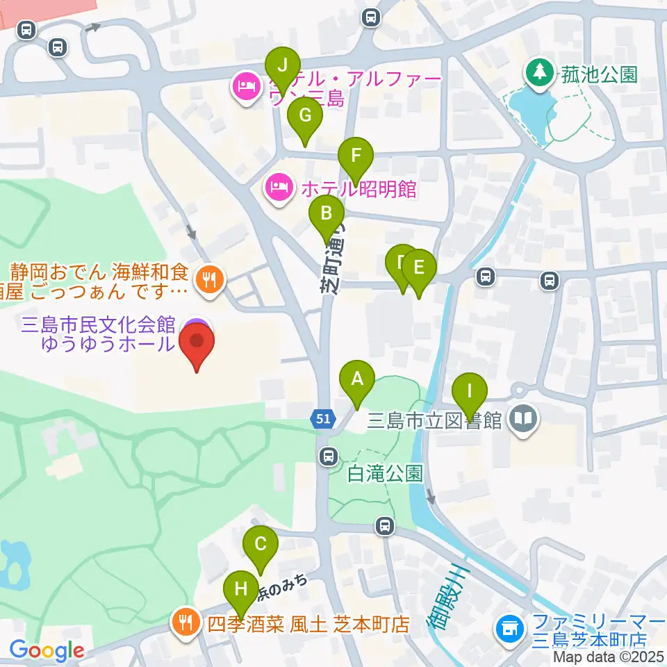 三島市民文化会館 ゆぅゆぅホール周辺の駐車場・コインパーキング一覧地図