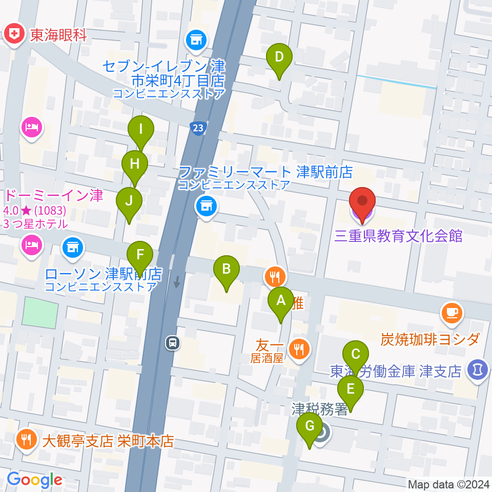 三重県教育文化会館周辺の駐車場・コインパーキング一覧地図