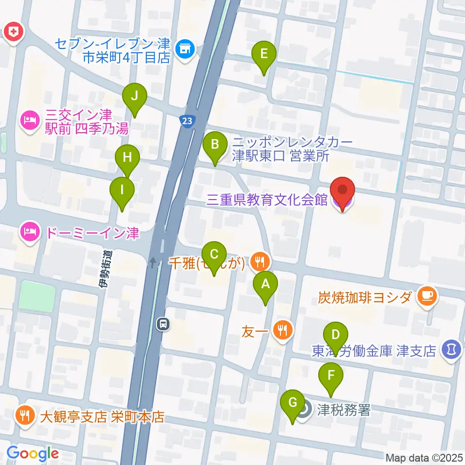 三重県教育文化会館周辺の駐車場・コインパーキング一覧地図