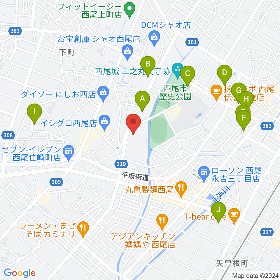 西尾市文化会館周辺の駐車場・コインパーキング一覧地図