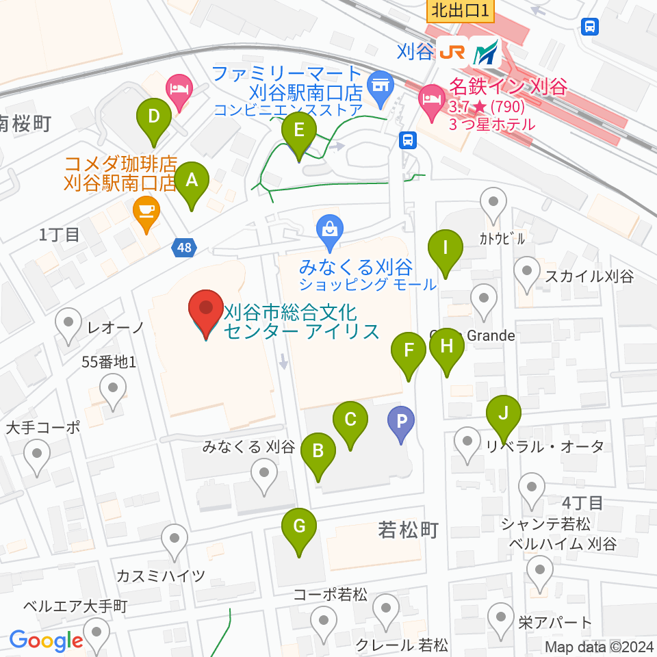 刈谷市総合文化センター アイリス周辺の駐車場・コインパーキング一覧地図