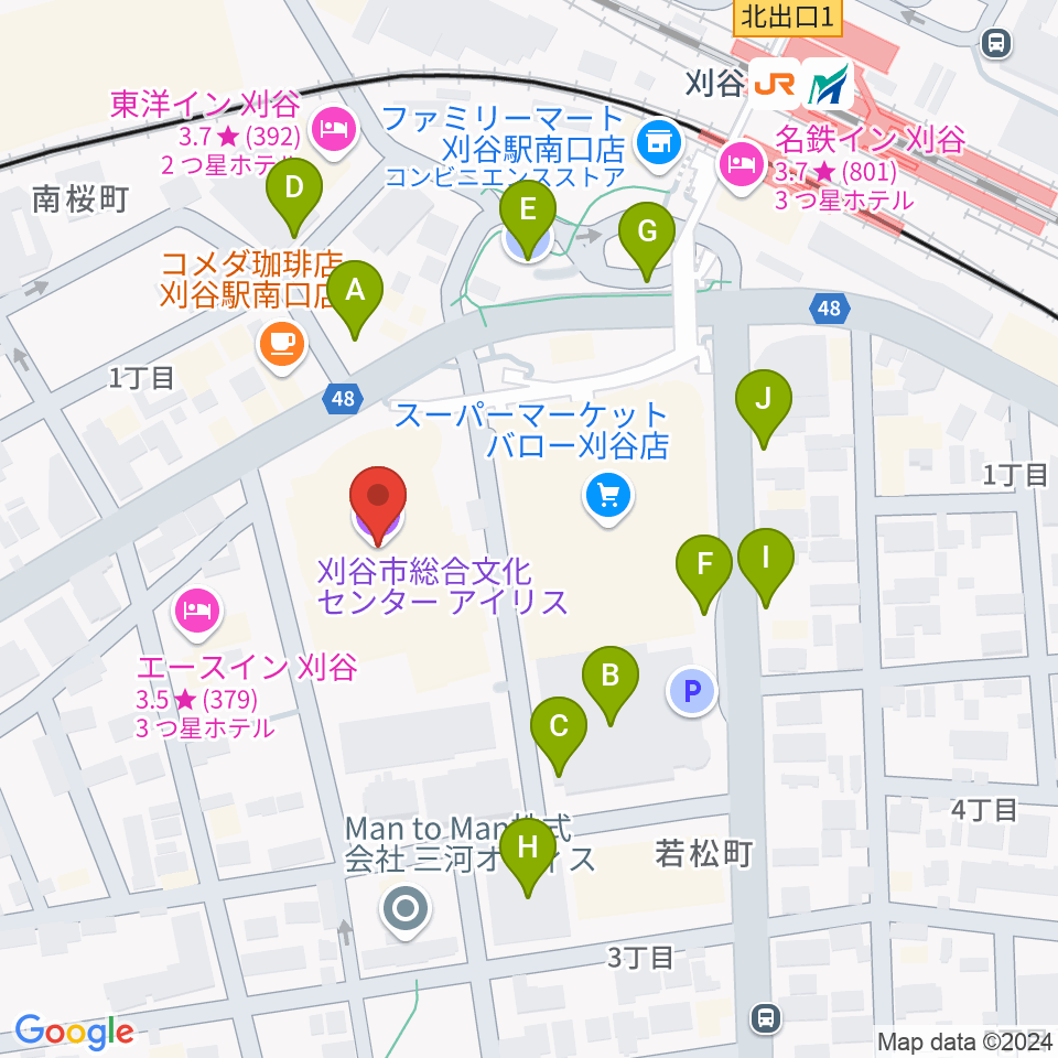 刈谷市総合文化センター アイリス周辺の駐車場・コインパーキング一覧地図