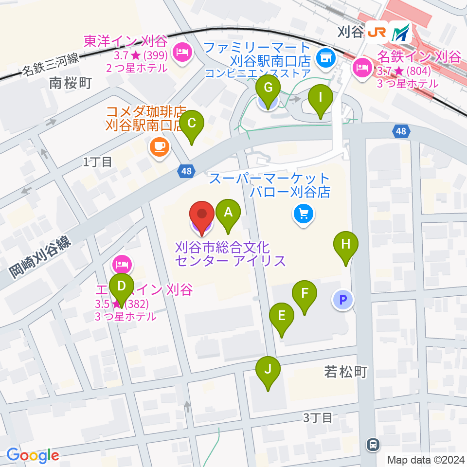 刈谷市総合文化センター アイリス周辺の駐車場・コインパーキング一覧地図