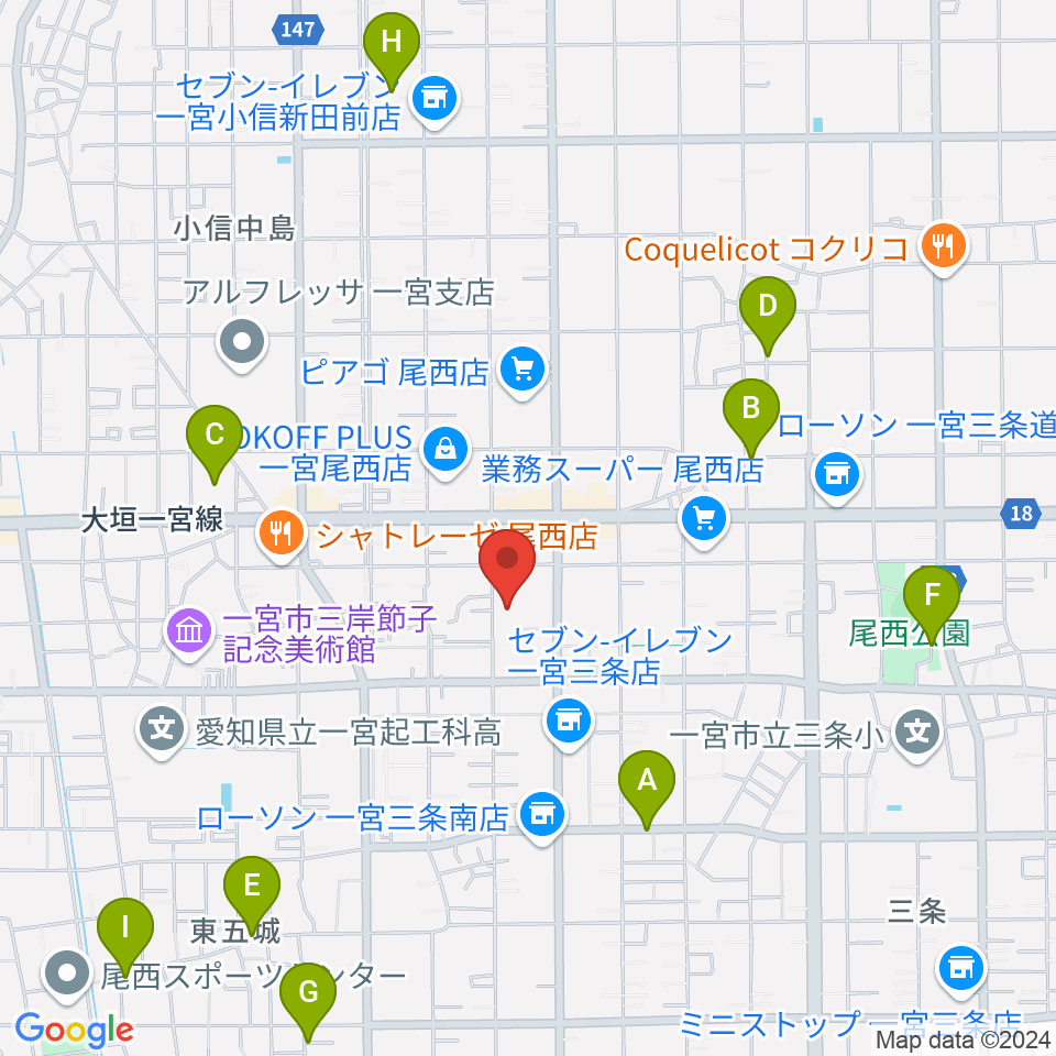 一宮市尾西市民会館周辺の駐車場・コインパーキング一覧地図