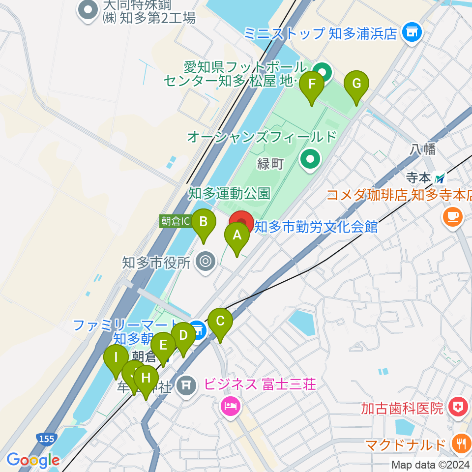 知多市勤労文化会館周辺の駐車場・コインパーキング一覧地図