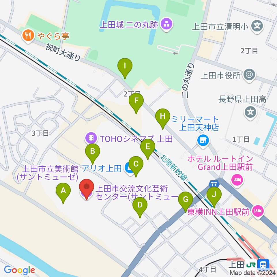 サントミューゼ 上田市交流文化芸術センター周辺の駐車場・コインパーキング一覧地図