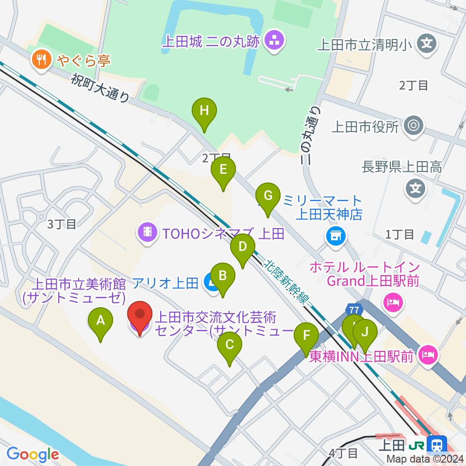 サントミューゼ 上田市交流文化芸術センター周辺の駐車場・コインパーキング一覧地図