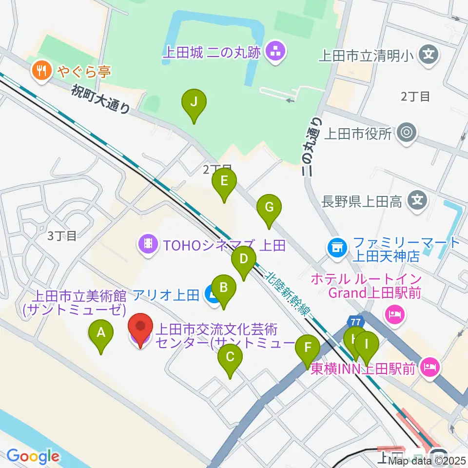 サントミューゼ 上田市交流文化芸術センター周辺の駐車場・コインパーキング一覧地図