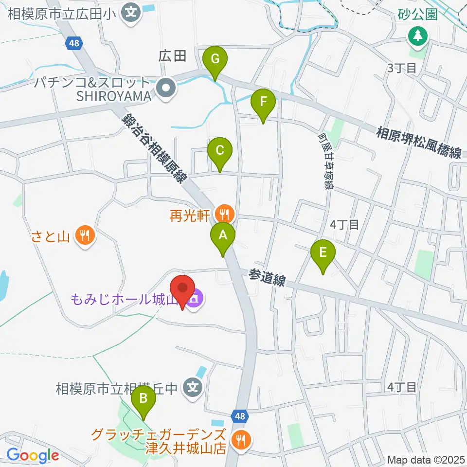 もみじホール城山周辺の駐車場・コインパーキング一覧地図