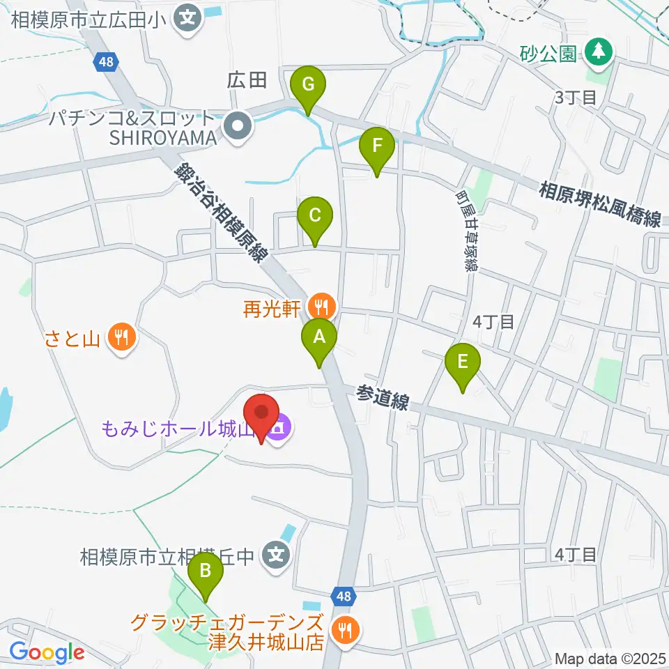 もみじホール城山周辺の駐車場・コインパーキング一覧地図