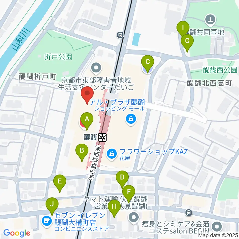 京都市醍醐交流会館周辺の駐車場・コインパーキング一覧地図