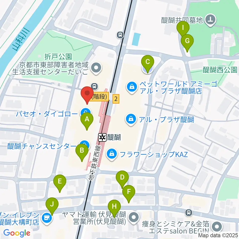 京都市醍醐交流会館周辺の駐車場・コインパーキング一覧地図