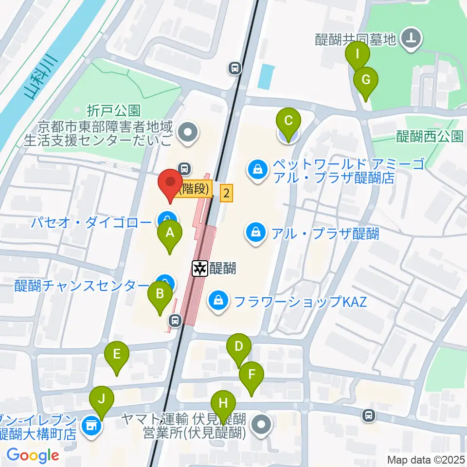 京都市醍醐交流会館周辺の駐車場・コインパーキング一覧地図