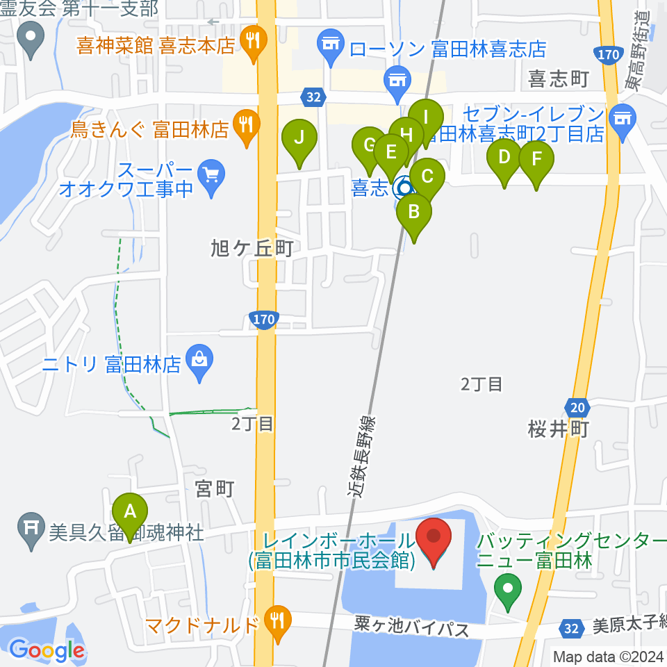 富田林市市民会館レインボーホール周辺の駐車場・コインパーキング一覧地図