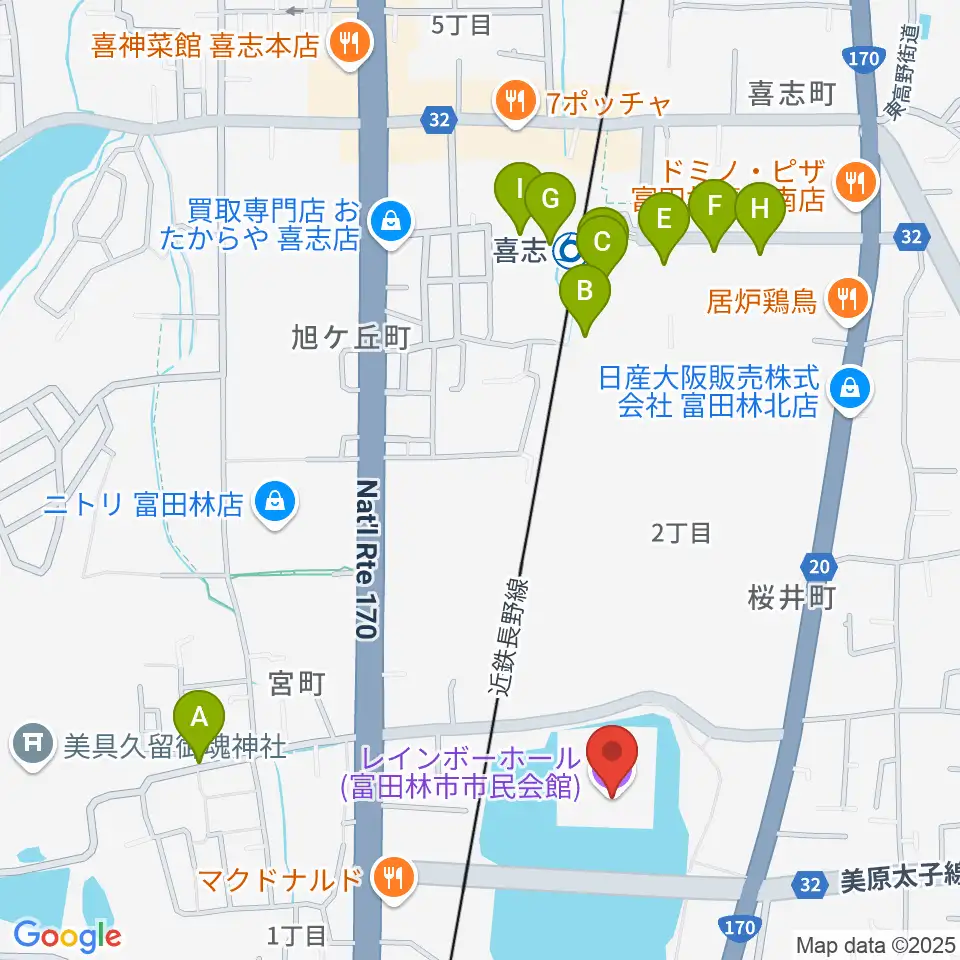 富田林市市民会館レインボーホール周辺の駐車場・コインパーキング一覧地図