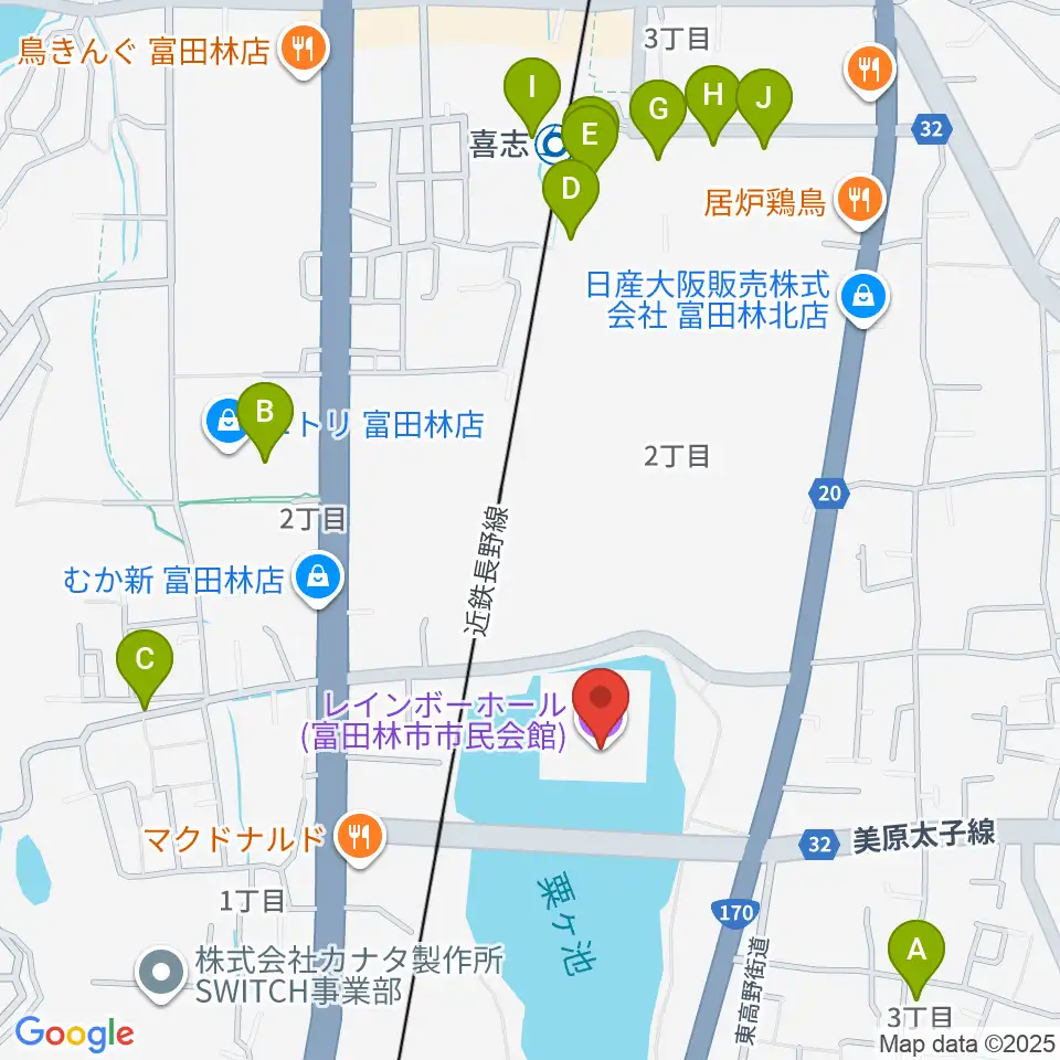 富田林市市民会館レインボーホール周辺の駐車場・コインパーキング一覧地図