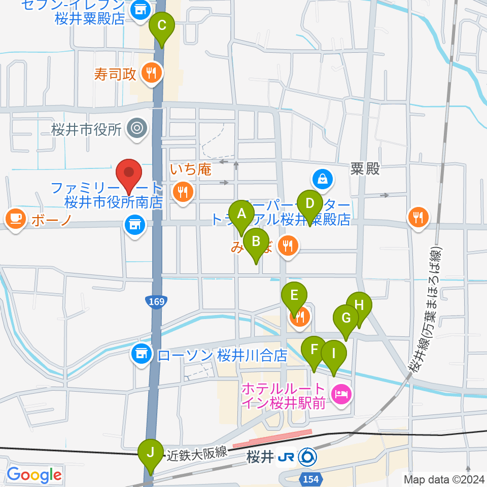 桜井市民会館周辺の駐車場・コインパーキング一覧地図