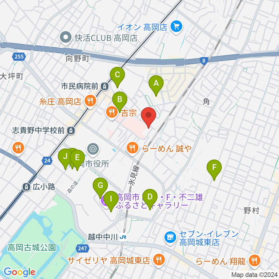 高岡市文化芸能館周辺の駐車場・コインパーキング一覧地図