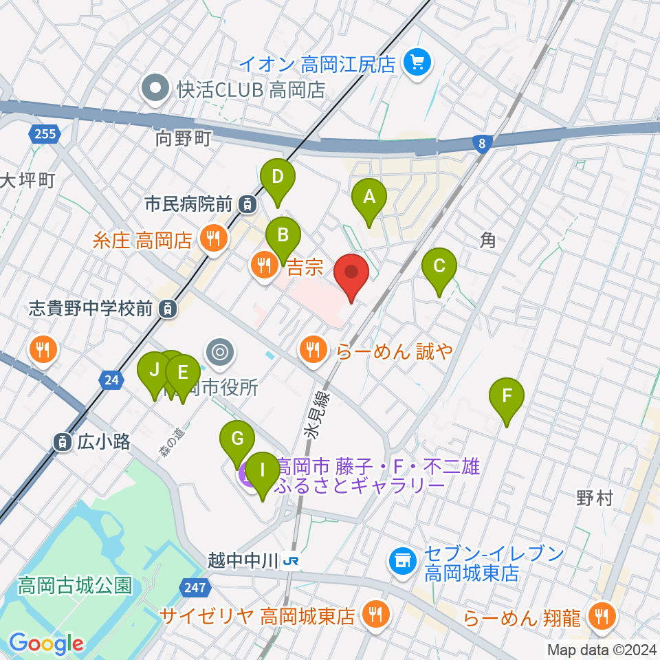 高岡市文化芸能館周辺の駐車場・コインパーキング一覧地図