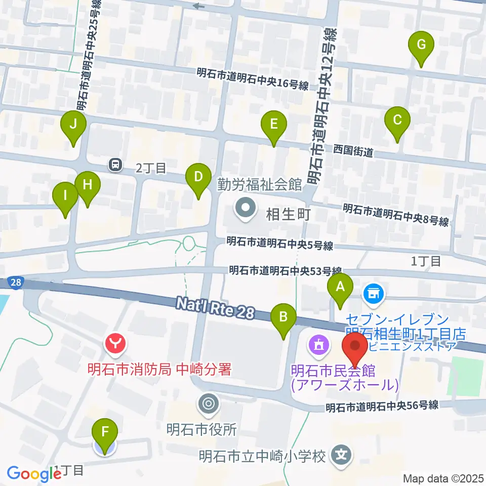 明石市立市民会館アワーズホール周辺の駐車場・コインパーキング一覧地図