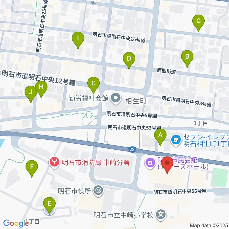 明石市立市民会館アワーズホール周辺の駐車場・コインパーキング一覧地図